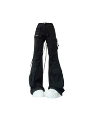 Aiertu Women Black Gothic Flare Jeans Harajuku Vintage Emo 2000s Y2k Baggy Denim Trousers Oversize Wide Cowboy Pants 90s Trashy Clothes Aiertu