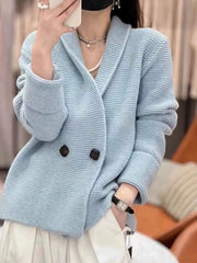 European 100% cashmere knitted cardigan coat Female autumn and winter temperament loose wool sweater coat Aiertu
