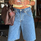 AIERTU - Y2K Trendy High Waist Denim Jorts Adjustable Waist Buckle Detail Loose Fit Wide Leg Baggy Jean Shorts Summer Streetwear Outfit Aiertu