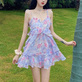 Aiertu Spaghetti Strap Dress Women Ruffles Sexy Japanese Sweet Princess Dress Female Beach Holiday Floral Mini Boho Dress 2024 Summer Aiertu