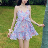 Aiertu Spaghetti Strap Dress Women Ruffles Sexy Japanese Sweet Princess Dress Female Beach Holiday Floral Mini Boho Dress 2024 Summer Aiertu
