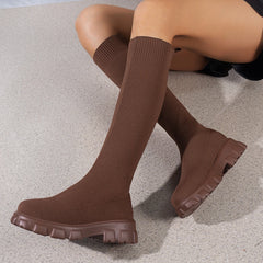 Woman Sock Boots Heels Over The Knee Botas Feminina Woman Long Elastic Botines autumn Winter New Brand Knitting Plush Aiertu