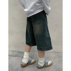 Aiertu Fashion Harajuku Vintage High Waist 2000S Blue Denim Shorts Women's Casual Loose Fit Y2K Punk Streetwear Style Baggy Shorts Aiertu