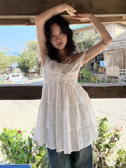 Aiertu Japanese Cute Bandage Ruffles Dress Women Y2k Aesthetic Sweet Fairy Dresses Summer Sleeveless Elegant Grunge Vestido De Mujer Aiertu