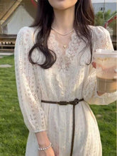 Aiertu 2024 Spring Elegant Lace Fairy Dress Women Button Design Vintage Long Sleeve Shirt Dress Office Lady Casual Fashion Korean Dress Aiertu