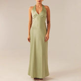 AIERTU - Women Summer Elegant Sexy V-Neck Straps Backless Tie Up Dress Slim Satin Evening Gown Party Dress Tank Sleeveless Croped Spicy Aiertu