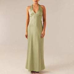 AIERTU - Women Summer Elegant Sexy V-Neck Straps Backless Tie Up Dress Slim Satin Evening Gown Party Dress Tank Sleeveless Croped Spicy Aiertu
