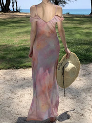 Aiertu Summer Women Fashion Elegant Casual Midi Dress Spaghetti Strap Vintage Beach Holiday Party Vestidos Female Clothes Robe New Aiertu