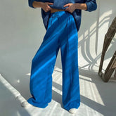 Aiertu Blue Office Women'S Pants Fashion Loose Full Length Ladies Trousers Casual High Waist Wide Pants For Women Aiertu