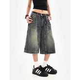 Aiertu Y2K Vintage Denim Shorts Women Baggy High Waist Korean Streetwear Wide Leg Jorts Casual Oversize Washed Summer Jeans Aiertu