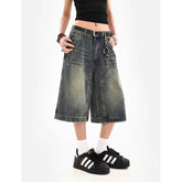 Aiertu Y2K Vintage Denim Shorts Women Baggy High Waist Korean Streetwear Wide Leg Jorts Casual Oversize Washed Summer Jeans Aiertu
