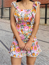 AIERTU - Floral Print Mini Dress For Women Ruffle Strap Square Neck Open Back Tie Bow Ruffle Hem Skirt Lady's Dating Vacation Frock Aiertu