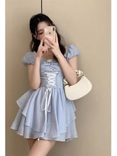 Aiertu Square Collar Dresses Women 2024 Summer Korean Sexy Slim Elegant Fashion Casual Short Sleeve High Waist Fairy Dress Trend Aiertu
