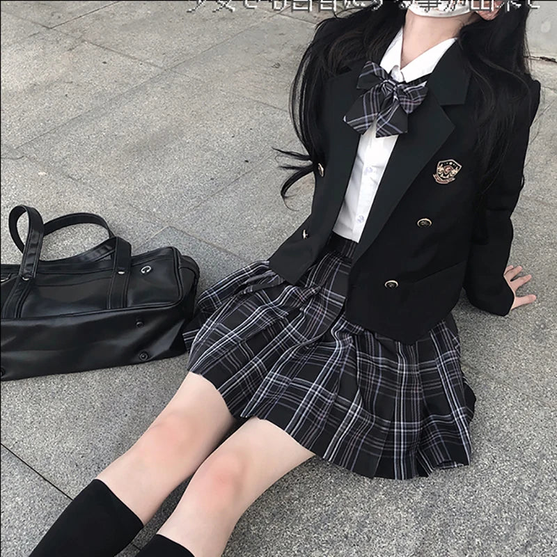 JK Blazer Women Preppy Style Students Thin All-match Casual Solid Long Sleeve Outerwear Single Breasted Fashionable Khaki Red Aiertu