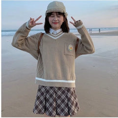 Aiertu Pleated Plaid Skirt Kawaii Preppy Style Women Mini Skirts Vintage Fashion Sweet Korean Style A-line Casual Short Skirt Aiertu