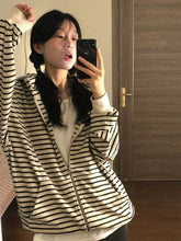 Aiertu Vintage Striped Oversized Hoodies Women Harajuku Kpop Zip Up Sweatshirts Korean Casual All-match Cardigan Grunge Gothic Aiertu