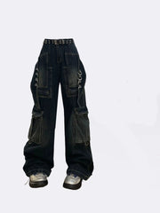 Aiertu Women's Cargo Jeans Baggy Harajuku Y2k Oversize 90s Aesthetic Streetwear Vintage Denim Trousers Jean Pants 2000s Trashy Clothes Aiertu