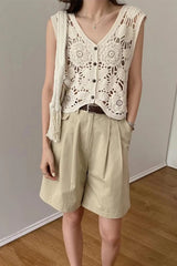 Aiertu Sheer Crochet Top Embroidery Lace Blouse Cardigan Sleeveless Open-knit Crop Tops for Women Spring Summer Boho Vacation Outfit Aiertu