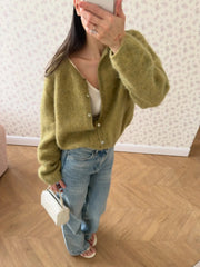AIERTU - New Lazy Style Wool Cardigan Women's Spring and Autumn Loose Round Neck Knitted Short Jacket Soft Long Sleeved Sweater Aiertu