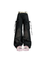 Aiertu Women Blue Cargo Jeans Baggy Vintage 90s Aesthetic High Waist Cowboy Pants Harajuku Denim Trousers Y2k Trashy 2000s Clothes 2024 Aiertu