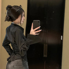 Fashion Women Bandage Shirts Korean All Match Streetwear Female Slim Blouse Spring Casual White Bell Sleeve Shirt New Aiertu