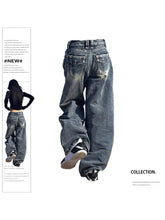 Aiertu Women's Vintage Baggy Blue Jeans High Waist Denim Trousers Korean 2000s Y2k Harajuku 90s Aesthetic Oversize Pants Trashy Clothes Aiertu