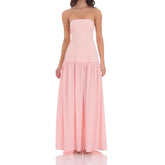 AIERTU - Pink Elegant Maxi Long Dresses Pleated Ruched Off Shoulder Women A-Line Party Vintage Gingham High Street Slash Sexy Summer Aiertu