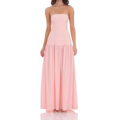AIERTU - Pink Elegant Maxi Long Dresses Pleated Ruched Off Shoulder Women A-Line Party Vintage Gingham High Street Slash Sexy Summer Aiertu