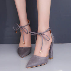Aiertu Autumn New Pointed Thick Heel Strap High Heel Shoes Elegant Fashion Solid Color Party High Heel Sandals Shoes for Women Aiertu