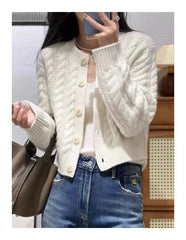 Women's Pure Cashmere Wool Sweater Round Neck Twists Short Cardigan Autumn Winter Casual Knit Top Female Thickened Warm Jacket Aiertu
