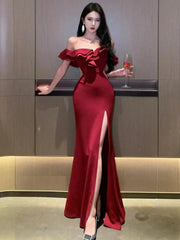 Aiertu DRESS TO IMPRESS Red Sexy Club Backless High Split Ruffles Wrapped Hip Dress Elegant Luxury Off Shoulder Party Evening Dresses Women Summer aiertu
