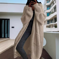 Women Pockets Sweater Cardigan Kintted Jacket Spring Autumn Crochet Loose Long Winter Maxi Warm Jumper Coat Cardigans Aiertu