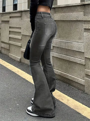 Aiertu Women Flare Stretch Moustache Jeans Fashion Skinny Bell Bottom High Waist Gray Denim Pants Lady Classic Y2K Punk Long Trousers Aiertu