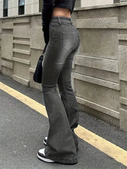 Aiertu Women Flare Stretch Moustache Jeans Fashion Skinny Bell Bottom High Waist Gray Denim Pants Lady Classic Y2K Punk Long Trousers Aiertu