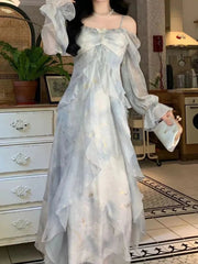 Aiertu Summer Women Fashion Print Casual Midi Dress Spaghetti Strap Vintage A-Line Party Birthday Clothes Female Vestidos Long Robe New Aiertu
