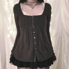 Aiertu 00s Aesthetic Kawaii Knitwear T-shirt Women Clothes Coquette Grunge Y2K 00s Vintage Sweater Single Breasted Long Sleeve Cardigan Aiertu