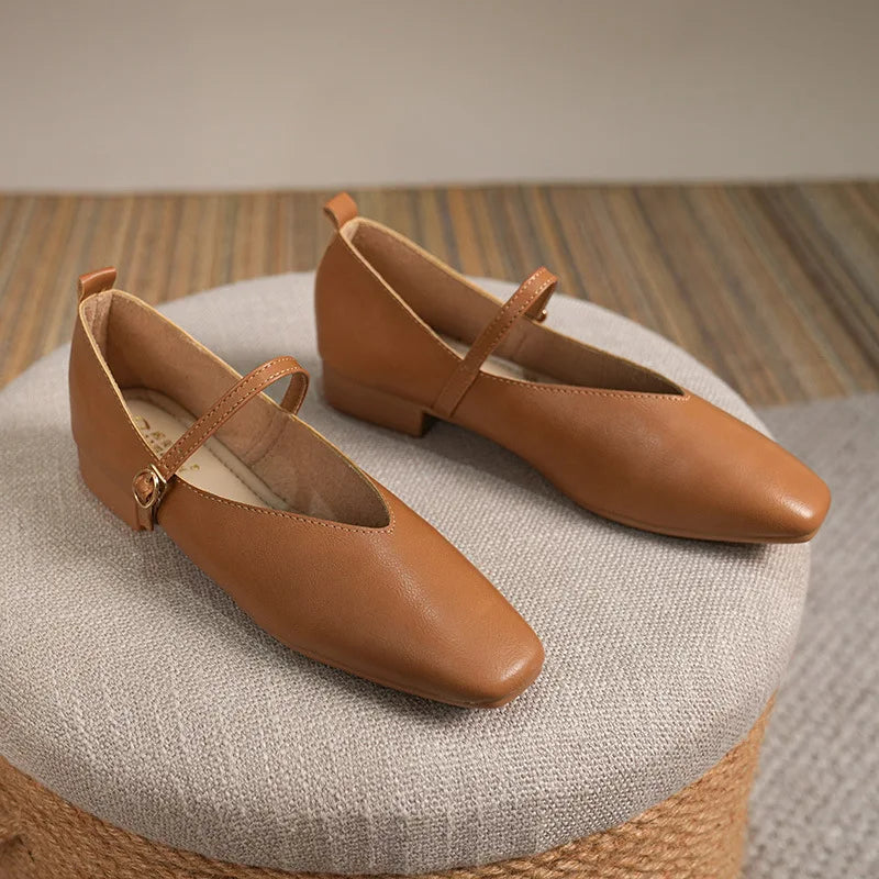 Aiertu Woman Spring Casual Square Toe Low Soft Soled Shoes Lolita Ballerina Red Flats Female Elegant French Retro Buckle Mary Janes Aiertu