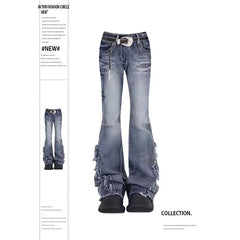 Aiertu Women's Vintage Baggy Blue Flare Jeans High Waist Denim Trousers Emo 2000s Y2k Harajuku 90s Aesthetic Wide Pants Trashy Clothes Aiertu