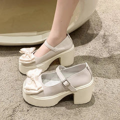 Aiertu Back to school White Platform Heels Women Mary Jane Shoes Vintage Girls High Heel Platform Lolita Shoes Japanese Style College Student Shoes Aiertu