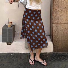 AIERTU - Style Fashionable Polka Dot Irregular Mesh Skirt New Temperament Light and Mature Style Mid-length Skirt Aiertu