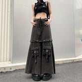 Aiertu 2024 Spring Women Vintage Baggy Streetwear Denim Skirt Grunge 00S High Waist Y2K High Street Basic A-Line Lady Pockets Skirt Aiertu