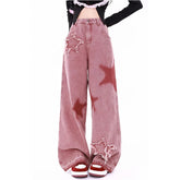 Aiertu Women's Pink Jeans Letters Printed High-waisted American Street Wide Leg Pants Hip-hop Fashion Retro Straight Y2K Winter Pants Aiertu
