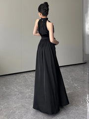 Aiertu Black Sexy Club Pleated Halter Split Dress Women 2024 Fashion Sleeveless Summer Lace Up High Waist Birthday Evening Party Dress Aiertu