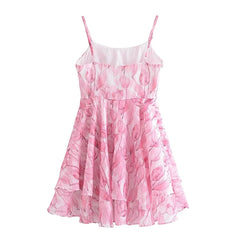 Aiertu Sweet Women Pink Floral Print Sexy Sling Mini Dress Sleeveless Female A-line Mini Summer Dresses Holiday Robe Aiertu
