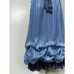 AIERTU - New Dark Blue Vintage Vintage Wearing A Bow and A Thin Dress Aiertu