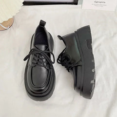 Aiertu Back to school Women Spring New Black Platform Flats Shoes Women Loafers Slip on Boat Shoes Designer Casual Leather Oxfords Aiertu