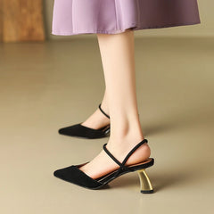 Aiertu Summer Woman Shoes Sheep Suede Leather Shoes for Women Pointed Toe Thin Heel Women Sandals Slingback High Heels Retro Shoes Aiertu