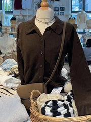 Sweet Solid Knitted Cardigan Sweater Woman Turn Down Collar Single Breasted Long Sleeve Coat Autumn Casual Vintage Y2k Sweaters Aiertu