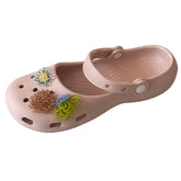 AIERTU - Summer Women's Slippers Luxurious Pearl Metal Flower Sparkling Designer Ballet Shoes Girls' Sandals Indoor and Outdoor Soft Aiertu