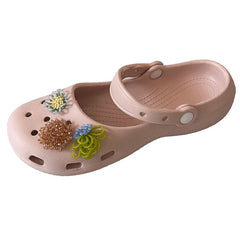 AIERTU - Summer Women's Slippers Luxurious Pearl Metal Flower Sparkling Designer Ballet Shoes Girls' Sandals Indoor and Outdoor Soft Aiertu
